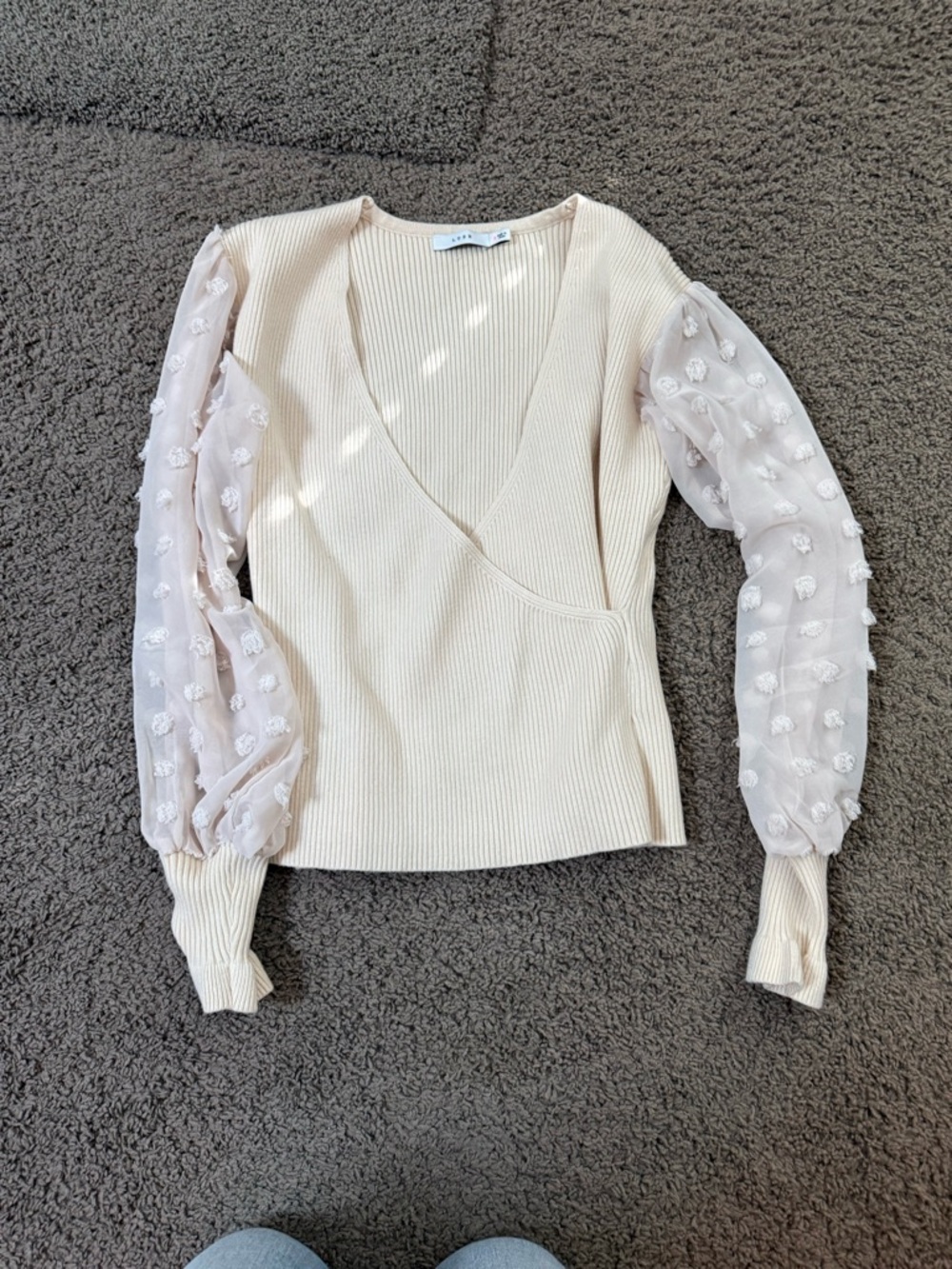 Lush Cream Ribbed Knit Top with Subtle Sheen